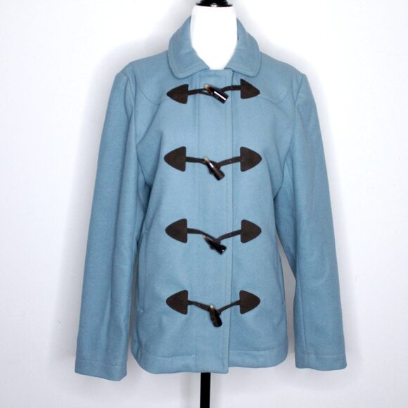 Gap Wool  Blend Toggle Buttons Blue Pea Coat Size M - Picture 1 of 16